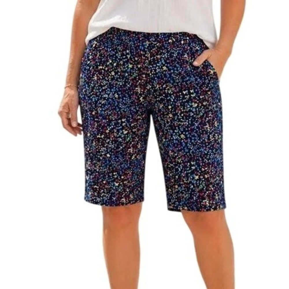Rafaella Womens Floral Print Bermuda Shorts Viscose Stretch Casual Size 16